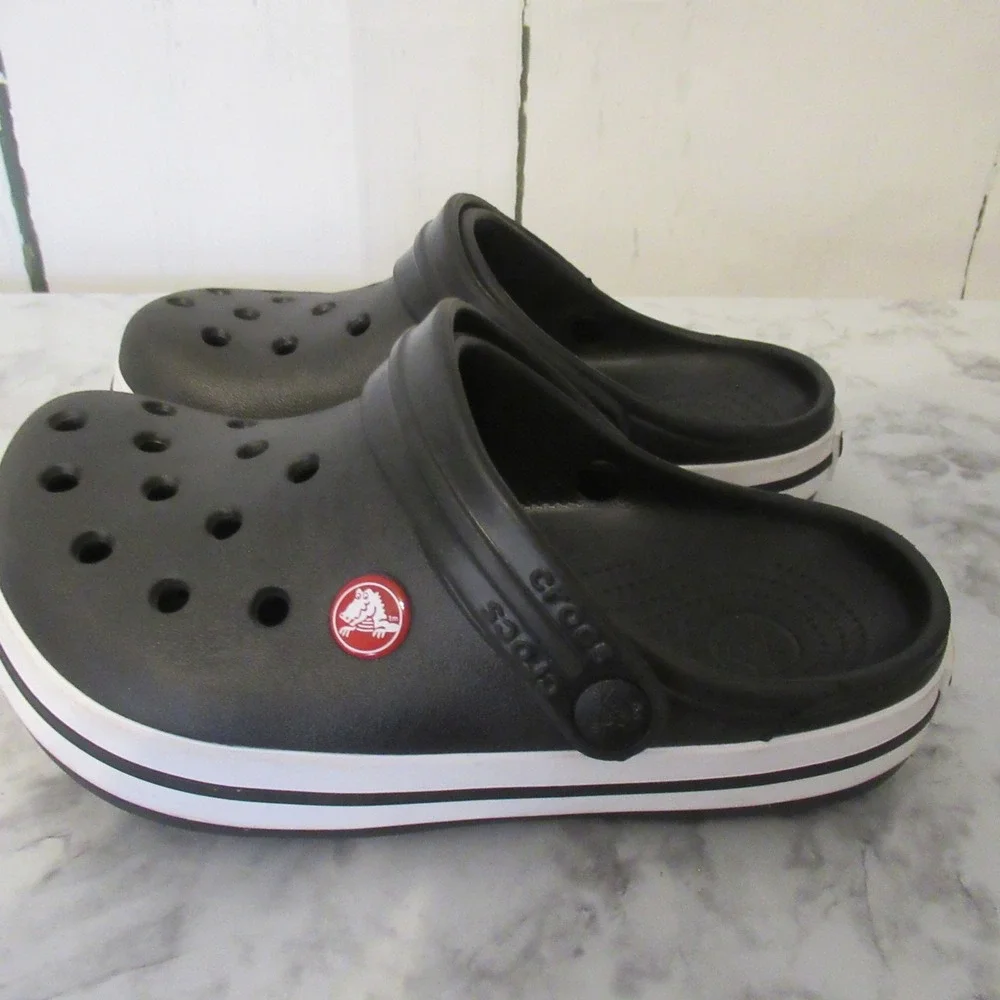Crocs Clogs J 2 Black Stripe Crocband Slip On‎ Girls Boys Sandals Water Shoes
